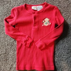 Green Dog Thermal‎ T-Shirt Santa Teddy Bear Waffle Knit Henley Red Girls Size 5T
